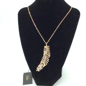 Ballet Rose Gold Rhinestone Feather‎ Necklace